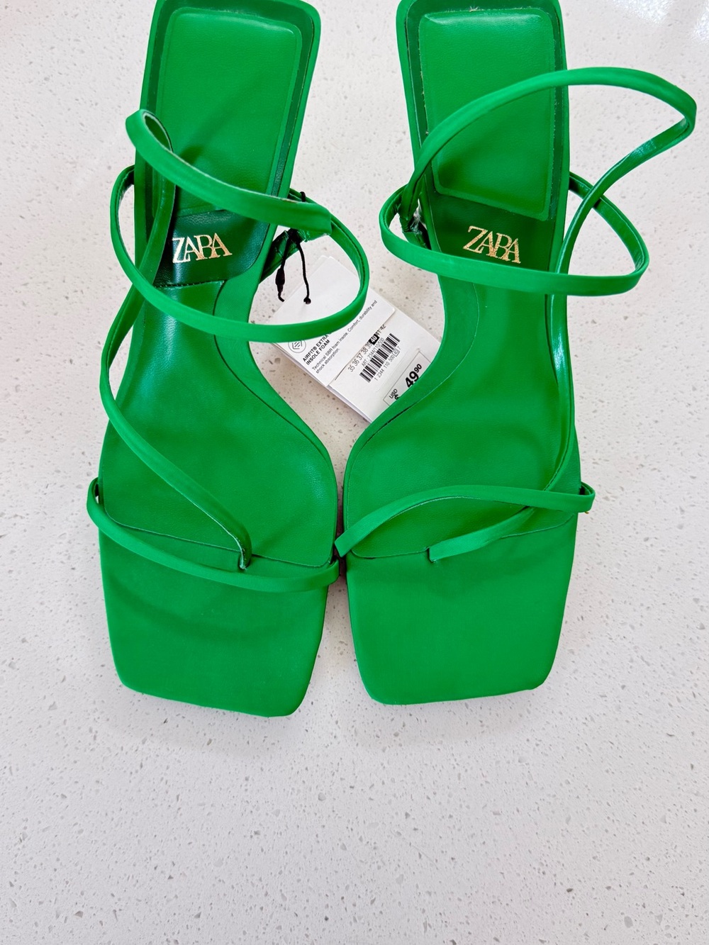 ZARA Bright Green Strappy Square-Toe Heels